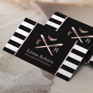 Lashes Makeup Artist Modern Black & White Stripes Visitekaartje