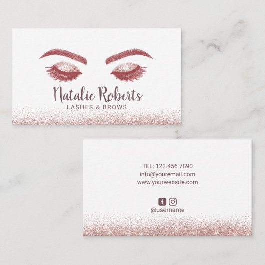 Lashes Makeup Artist Roos Gold Glitter Visitekaartje (Voorkant / Achterkant)