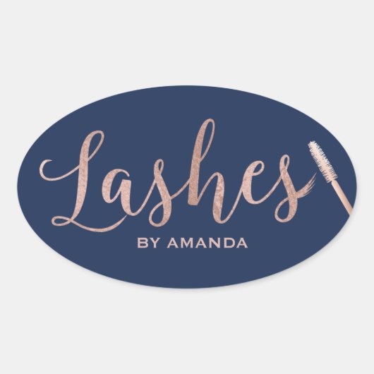 Lashes Makeup Artist Roos Gold Script Navy Ovale Sticker (Voorkant)