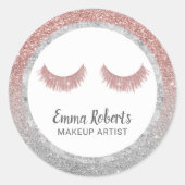 Lashes Makeup Artist Roos Gold & Silver Glitter Ronde Sticker (Voorkant)