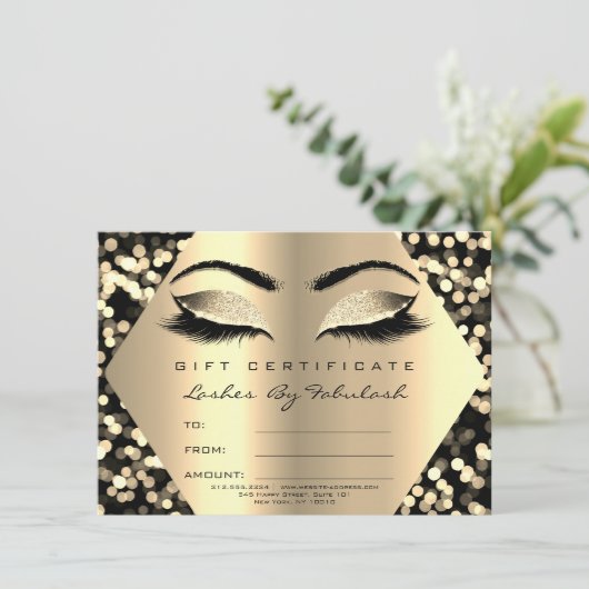 Lashes Makeup Gold Confetti Certificate Gift (Staand voorkant)