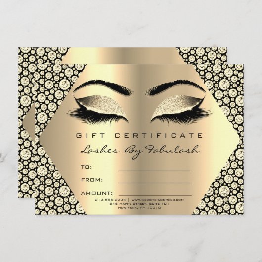 Lashes Makeup Gold Diamond Certificate Gift (Voorkant / Achterkant)