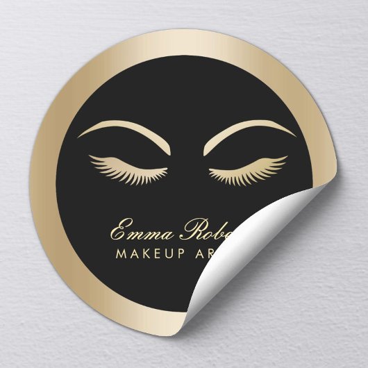 Lashes Makeup kunstenaar Modern Black & Gold Salon Ronde Sticker