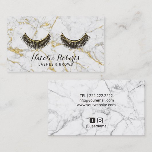 Lashes Makeup kunstenaar Modern Gold Marble Salon Visitekaartje (Voorkant / Achterkant)