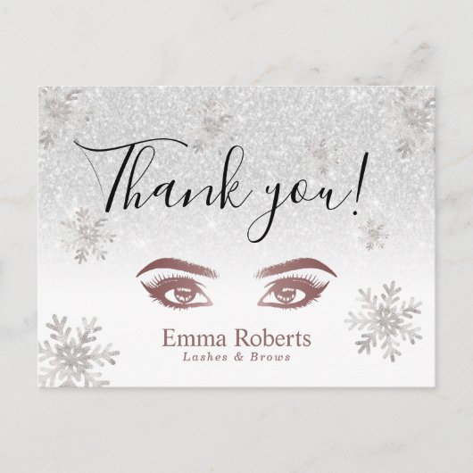 Lashes Makeup kunstenaar Winter Snowflakes Dank je Briefkaart (Voorkant)