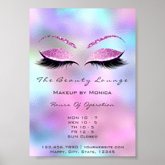 Lashes Makeup openinguren Beauty Pink Blue Poster (Voorkant)