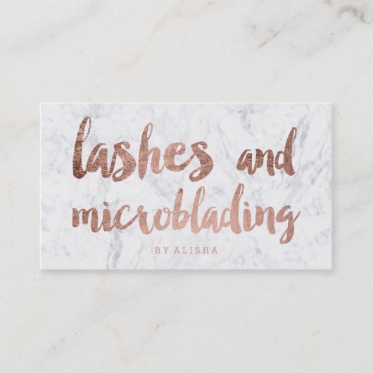 Lashes microblading faux roos Gold script marmer Visitekaartje (Voorkant)