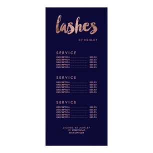 Lashes moderne goudtipografie blauw prijslijst reclamekaart