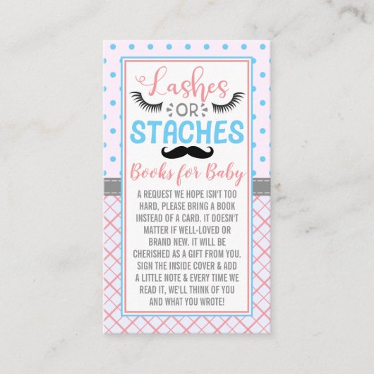 "Lashes or Staches" Modern Gender Reopenbaarmaking Informatiekaartje (Voorkant)