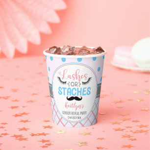 "Lashes or Staches" Modern Gender Reopenbaarmaking Papieren Bekers