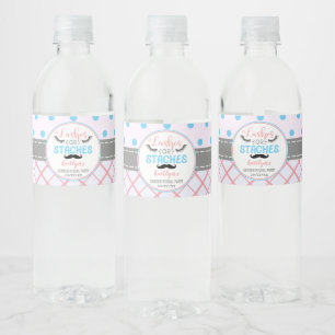 "Lashes or Staches" Modern Gender Reopenbaarmaking Waterfles Etiket