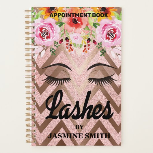Lashes Roos Gold Glitter Floral Appointment Planner (Voorkant)