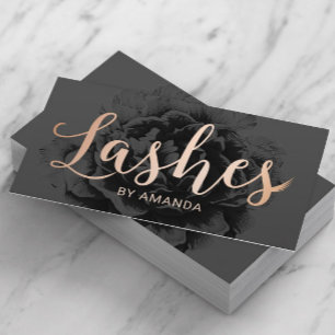 Lashes Roos Gold Typography Elegant Black Floral Visitekaartje