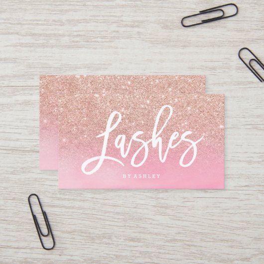 Lashes script roos Gold glitter roze waterverf Visitekaartje (Voorkant / Achterkant in situ)