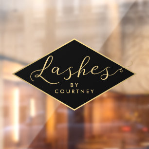 Lashes Script Text Gold/Black Raamsticker