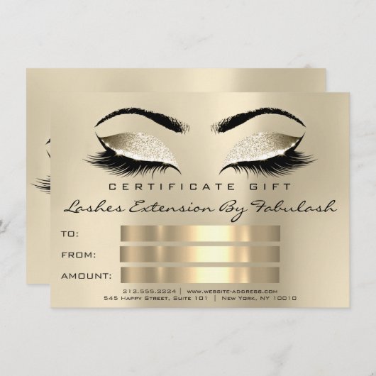 Lashes SPA Makeup Certificate Gift Champaigne (Voorkant / Achterkant)