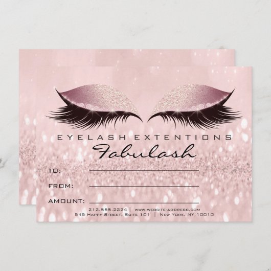 Lashes Studio Pink Makeup Certificate Gift Glitter (Voorkant / Achterkant)