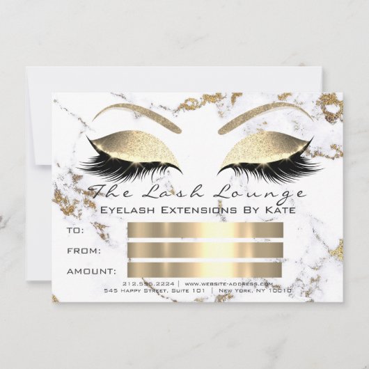 Lashes White Gold Marble Makeup Certificate Gift Kaart (Voorkant)