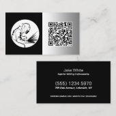 Lasser Custom Zwart Faux Metaal QR Visitekaartje (Voorkant / Achterkant)