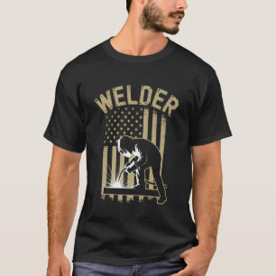Lasser met Amerikaanse vlag Funny lassen voor meta T-shirt