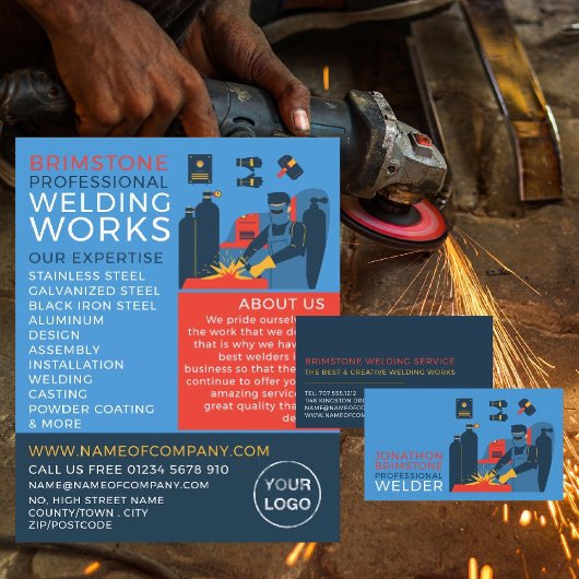 Lasser ontwerp, metaalbewerker, lasser reclame flyer