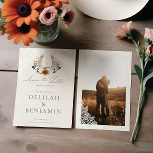 Lasso de datum Waterverf Floral Western Hoefijzer Kaart