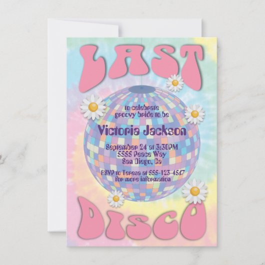 Last Disco Ball Bachelorette Party 1970's Kaart (Voorkant)