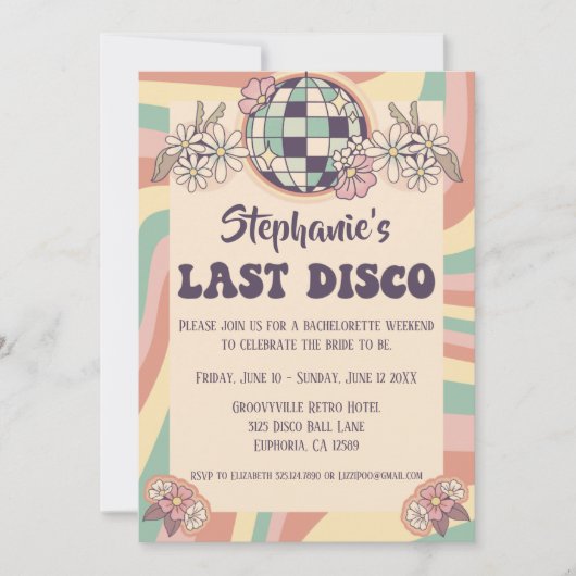 Last Disco Retro Bachelorette Invitation (Devant)