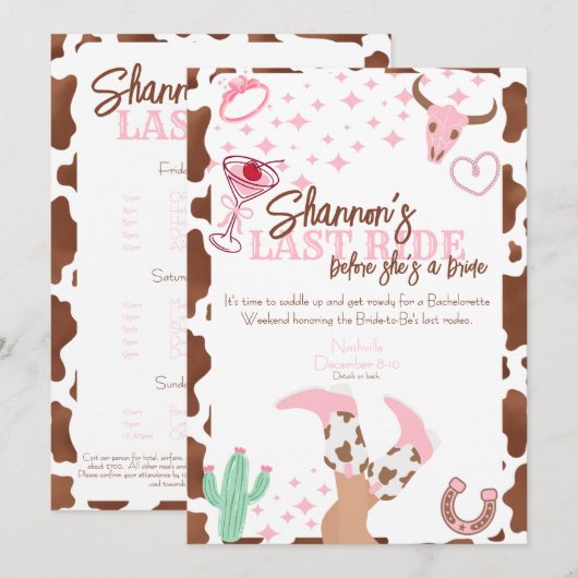 Last Ride Weekend Trip Bachelorette Party Kaart (Voorkant / Achterkant)