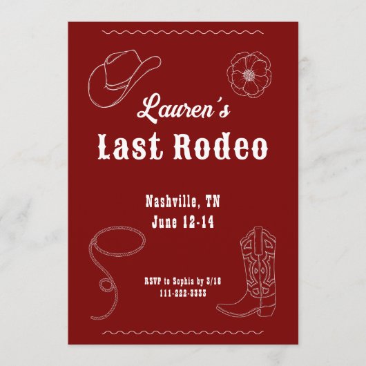 Last Rodeo Cowgirl Western Bachelorette Invitation (Devant)