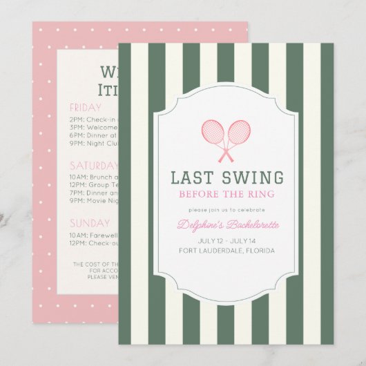 Last Swing Tennis Green Stripe Bachelorette Kaart (Voorkant / Achterkant)