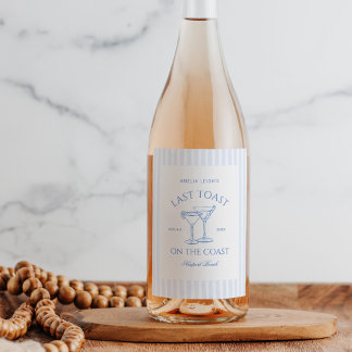 Last Toast on The Coast Blue Bachelorette Wijn Etiket