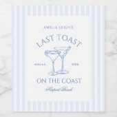Last Toast on The Coast Blue Bachelorette Wijn Etiket (Enkel label)