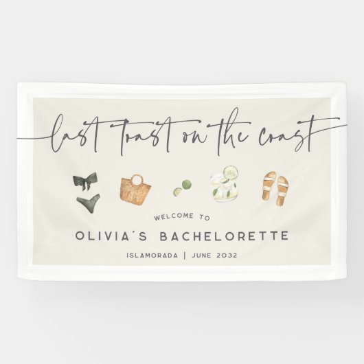 "Last Toast on the Coast" Summer Bachelorette Spandoek (Horizontaal)
