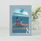 Late blauwe QR Code Weddenschap Foto Opslaan Datum Save The Date (Staand voorkant)