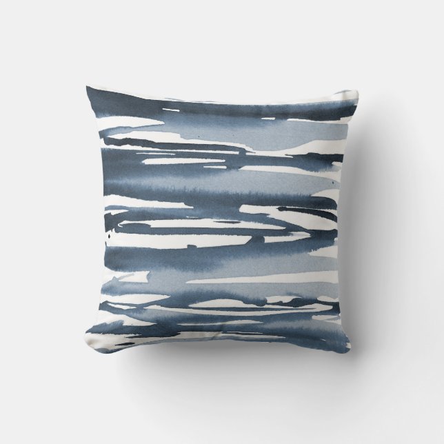 Late blauwe Waterverf Abstracte strepen Kussen (Voorkant)