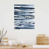 Late blauwe Waterverf Abstracte strepen Poster (Keuken)