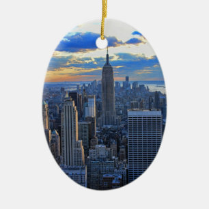 Late in de middag NYC Silhouet als de zonsondergan Keramisch Ornament