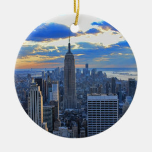 Late in de middag NYC Silhouet terwijl de zonsonde Keramisch Ornament