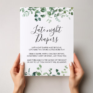 Late nacht Diapers Baby shower Green Foliage Sign Poster