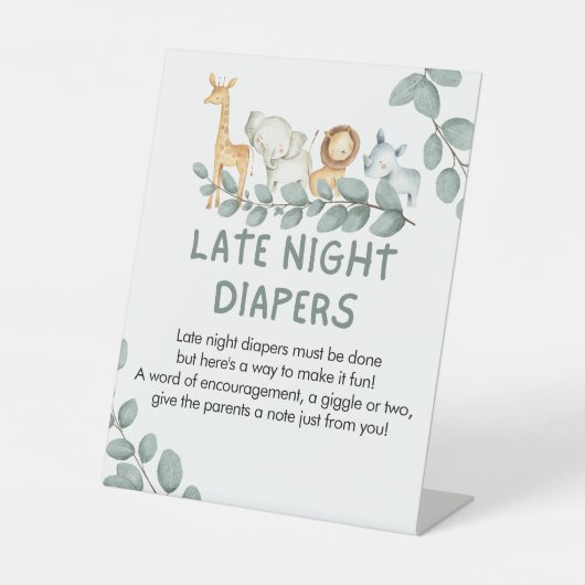 Late nacht Diapers Boy Sign Baby shower nodigt uit Reclamebord Met Voetstuk (Voorkant)