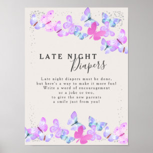 Late nacht diapers Butterfly Skies Baby shower Poster