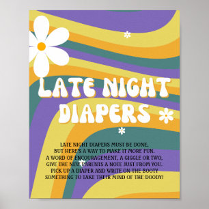 Late nacht Diapers Hippe Groovy Baby shower Poster