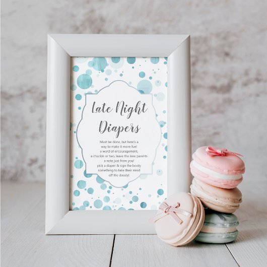 Late nachtkleppen blauw bord, stomme babyjongen poster