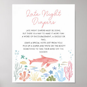 Late Night Daipers onder het Zeeen Baby shower Poster