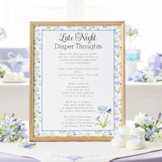 Late Night Diaper Thoughts Lily with Bluebird Poster