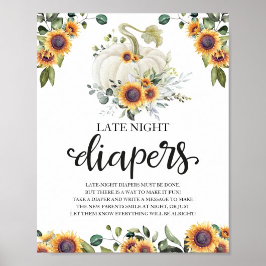 Late Night Diapers Baby shower Game Sign Poster (Voorkant)