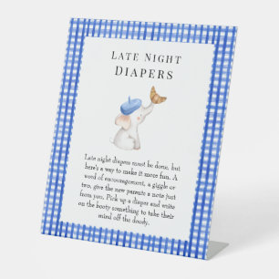 Late Night Diapers Bonjour French Gingham Blue Reclamebord Met Voetstuk