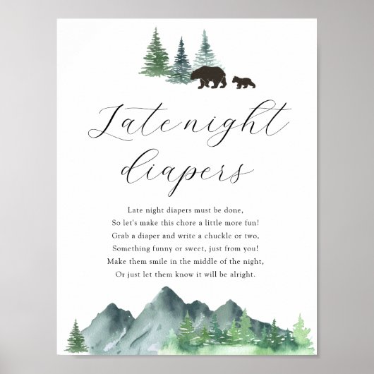Late Night Diapers Shower Game Sign Poster (Voorkant)