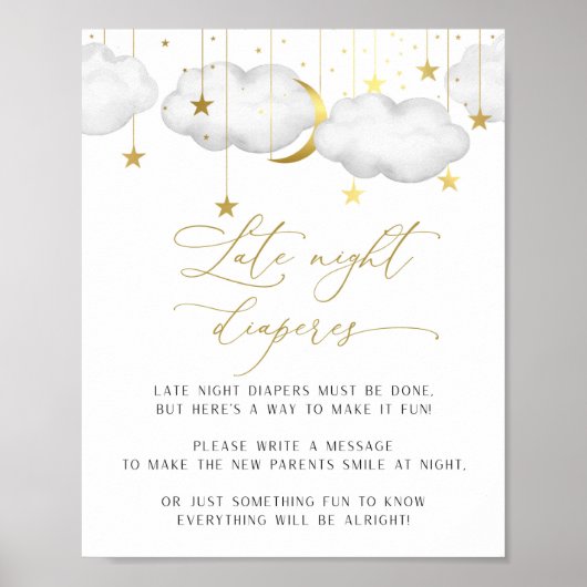Late Night Diapers Sign. Baby shower Game Poster (Voorkant)